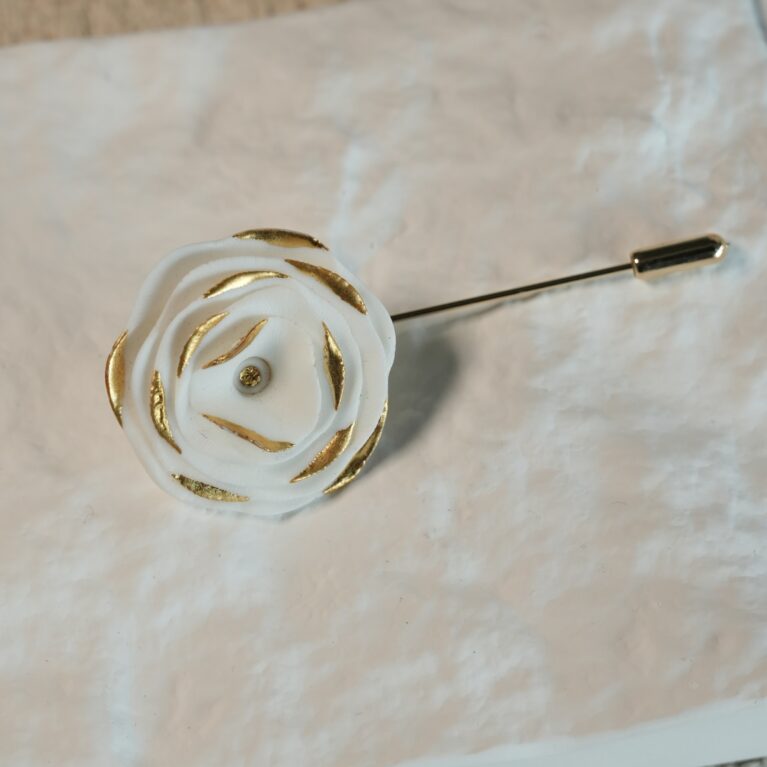 Handcrafted White Camellia Ceramic Lapel Pin