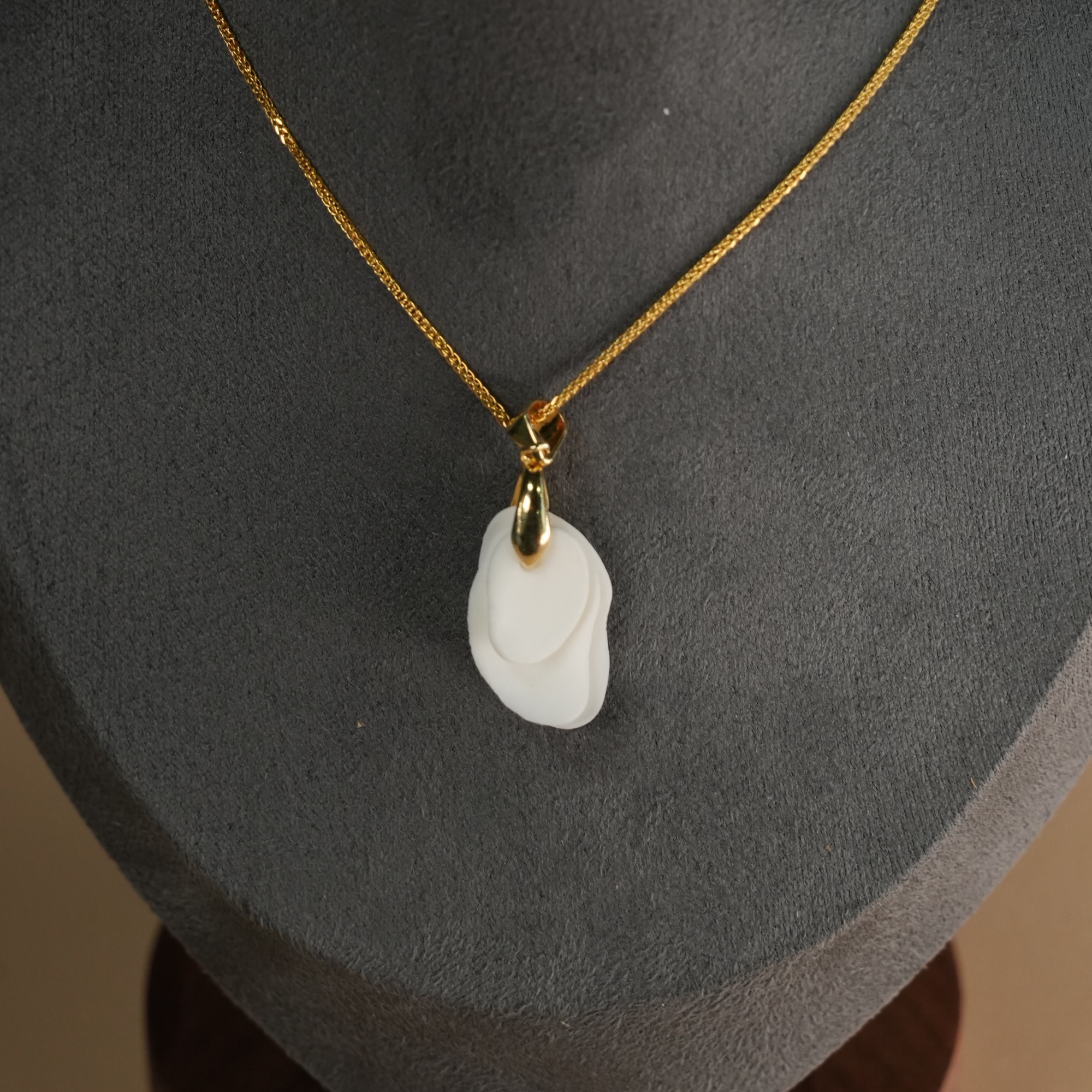 Handcrafted Magnolia White Ceramic Necklace