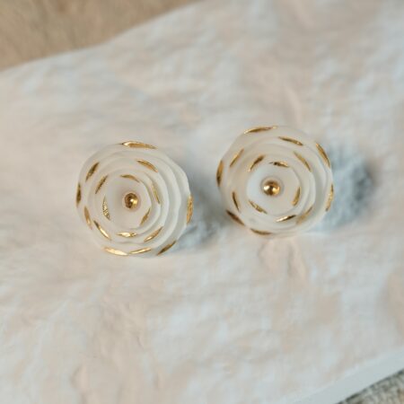 Handcrafted White Camellia  Ceramic Stud Earrings