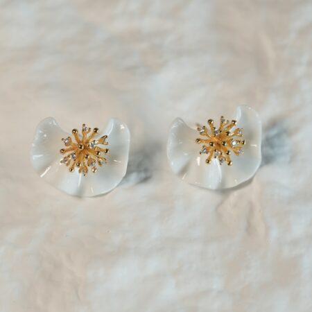 Handcrafted White Peach Blossom Ceramic Stud Earrings