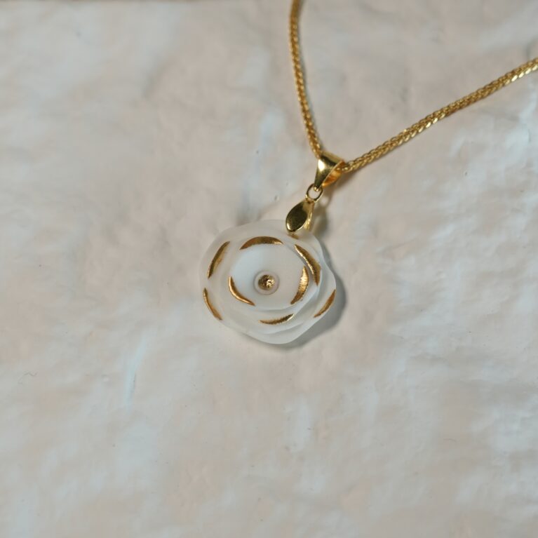 Handcrafted White Camellia Ceramic Necklace
