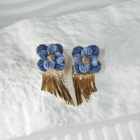 Monet-Inspired Handmade Ceramic Flower Tassel Earrings